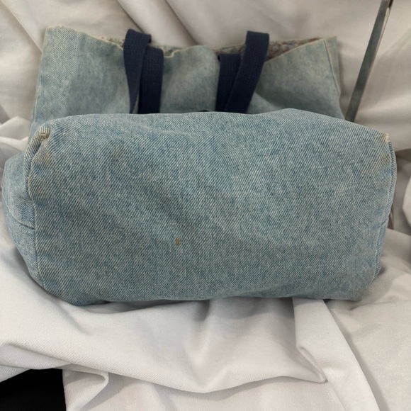 Vintage Handmade Blue Denim Floral Shoulder Tote Bag Purse Reversible - Picture 7 of 12